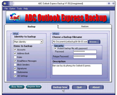 Sao lưu dễ dàng cho Outlook Express