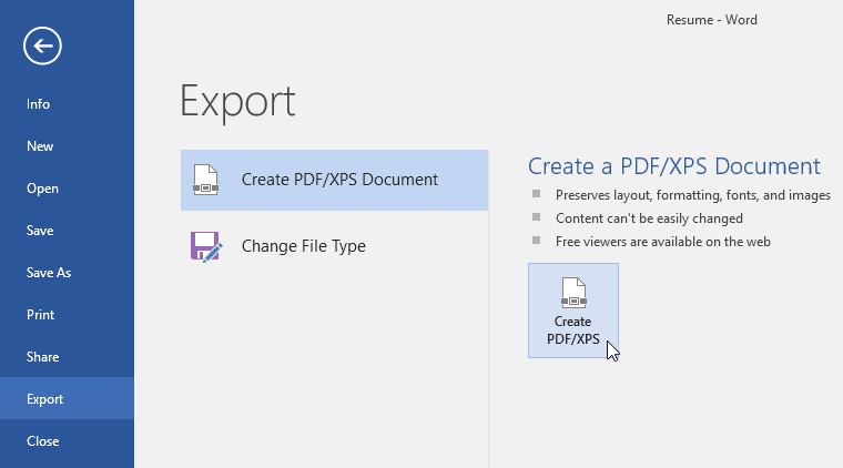 Chọn Create PDF/XPS