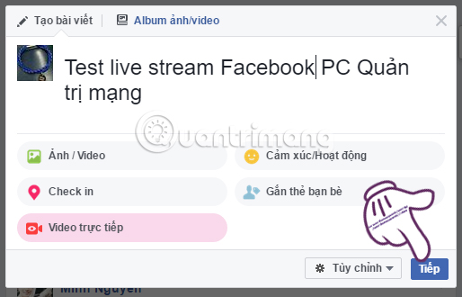 Viết bình luận cho video live stream Facebook