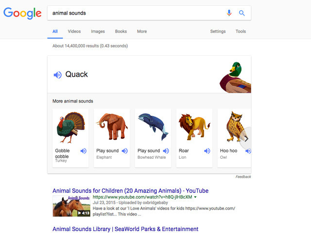 Google còn có cả một tuyển tập âm thanh động vật 